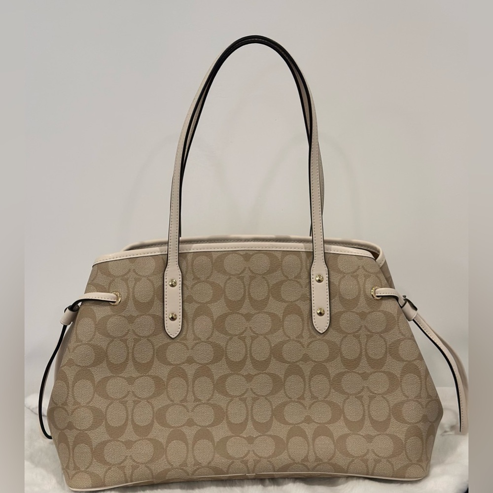 Coach Signature Drawstring Carryall Canvas Shoulder Bag Light Khaki Chalk, NWOT - Picture 3 of 15